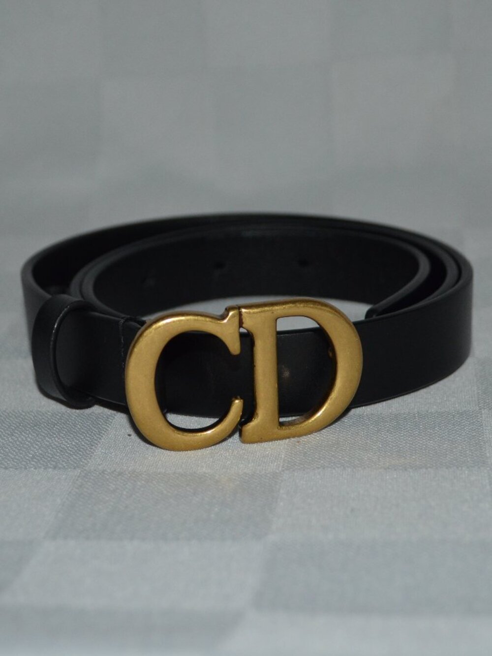 Sz 80 S Christian Dior CD Buckle Black Thin Leather Belt